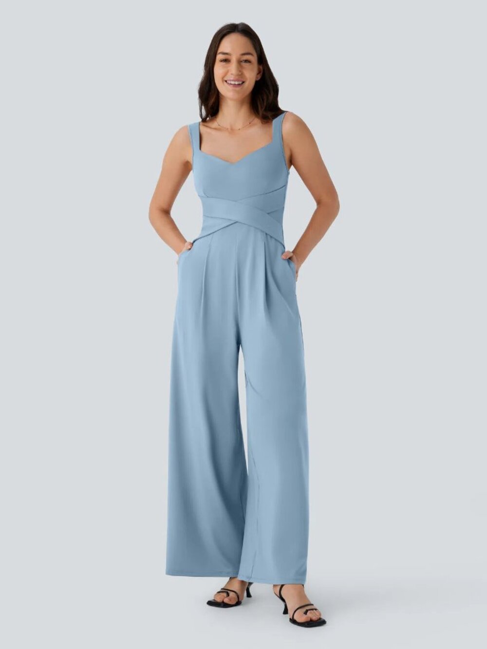 Halara XL Angel FallsBlue U Back Sleeveless Casual Jumpsuit with Pockets 50% off